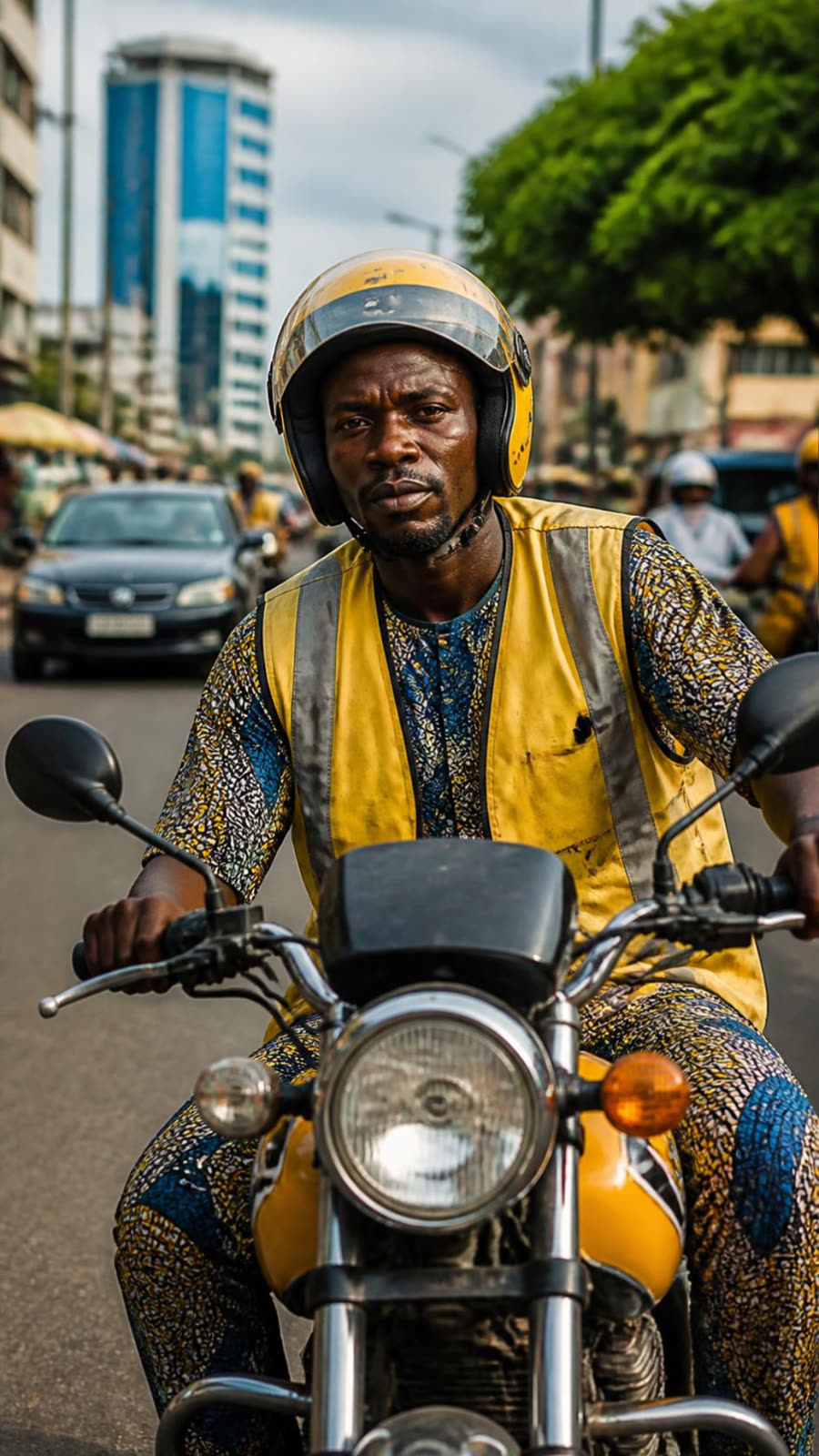 Un conducteur de zémidjan à Cotonou, casque sur la tête